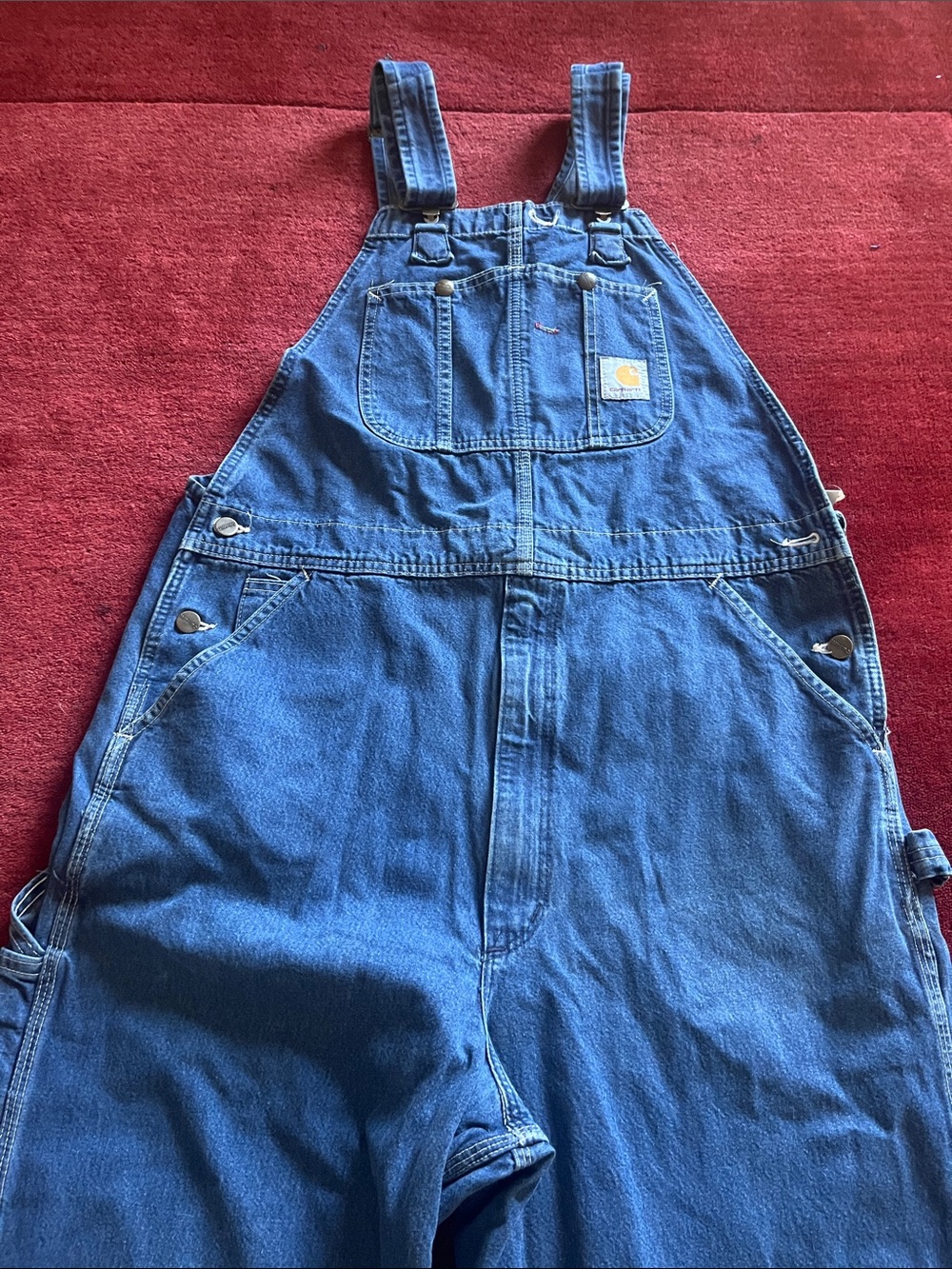Carhartt Vintage 90s Blue Cotton Denim Bib Overalls  Made In USA - Picture 2 of 9